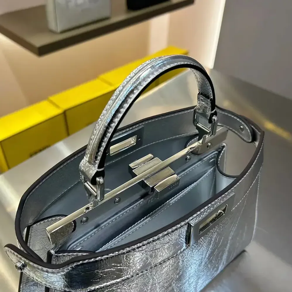 Fendi Peekaboo ISeeU Petite Small Silver Padded Nappa Leather Bag for Women Fendi Peekaboo ISeeU Petite Small Silver Padded Nappa Leather Bag for Women