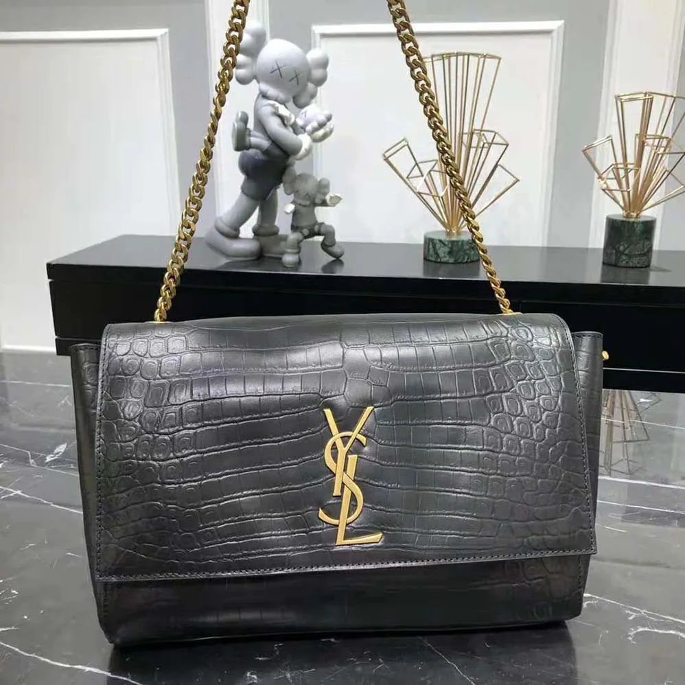 Saint Laurent YSL Kate Medium Reversible Chain Bag in Suede and Crocodile for Women in Embossed Leather Saint Laurent YSL Kate Medium Reversible Chain Bag in Suede and Crocodile for Women in Embossed Leather