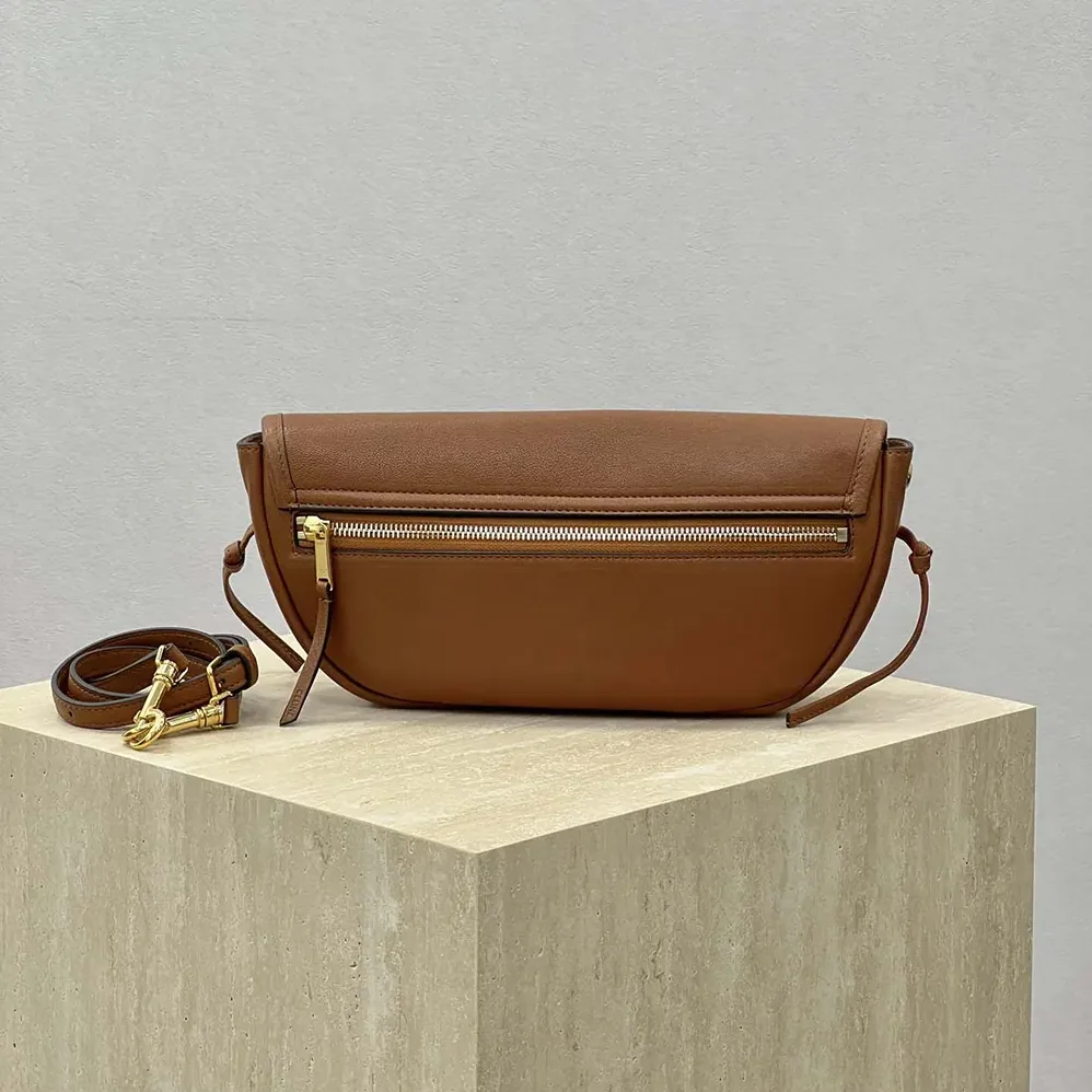 Celine Little Halfmoon Soft Triomphe in Supple Shiny Lambskin for Women in Brown Celine Little Halfmoon Soft Triomphe in Supple Shiny Lambskin for Women in Brown