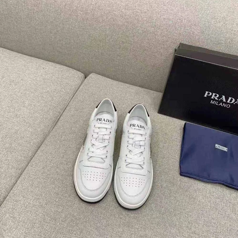 Prada Downtown Perforated Leather Sneakers for Women in White