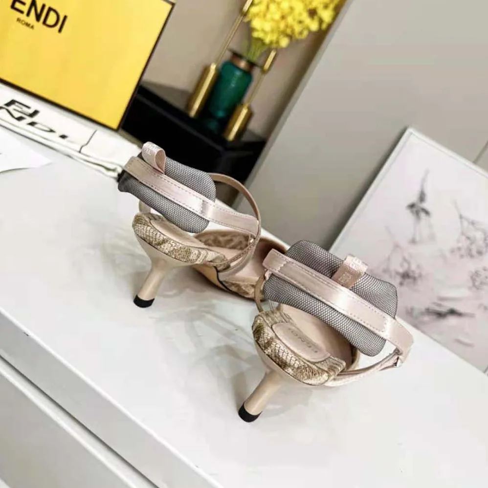 Fendi Colibrì Lite Medium-Heel Beige FF Chenille Slingbacks for Women Fendi Colibrì Lite Medium-Heel Beige FF Chenille Slingbacks for Women