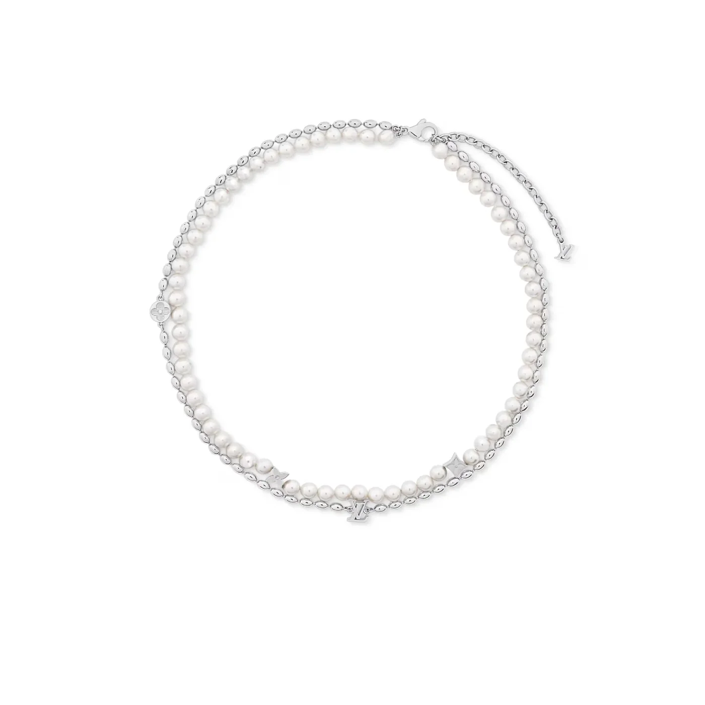 Louis Vuitton Pearls Fusion Necklace Silver in Toned