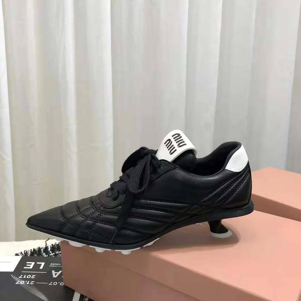 Miu Miu Nappa Leather Mid-heel Sneakers for Women in Black