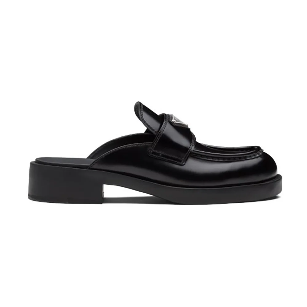 Prada Brushed Leather Mules in 40mm Heel for Women in Black Prada Brushed Leather Mules in 40mm Heel for Women in Black