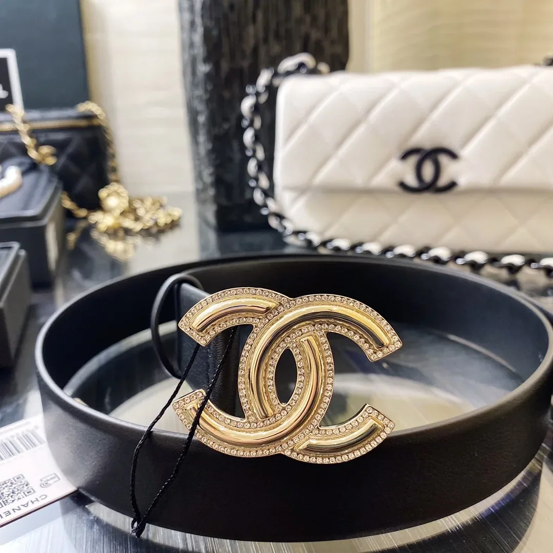 Chanel Mini Stone Interlocking C Buckle Belt Black Chanel Mini Stone Interlocking C Buckle Belt Black