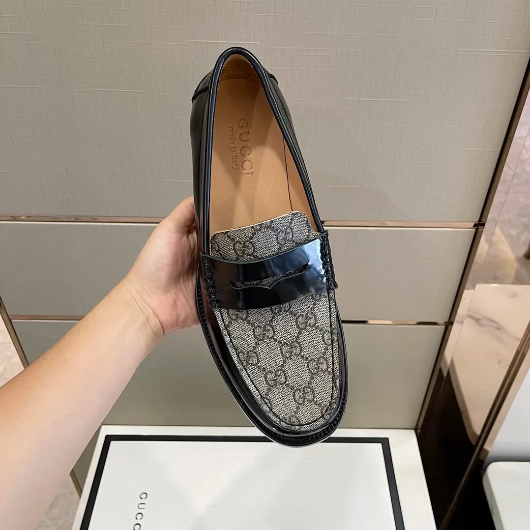 Gucci GG Loafers Horsebit Black And Beige for Men