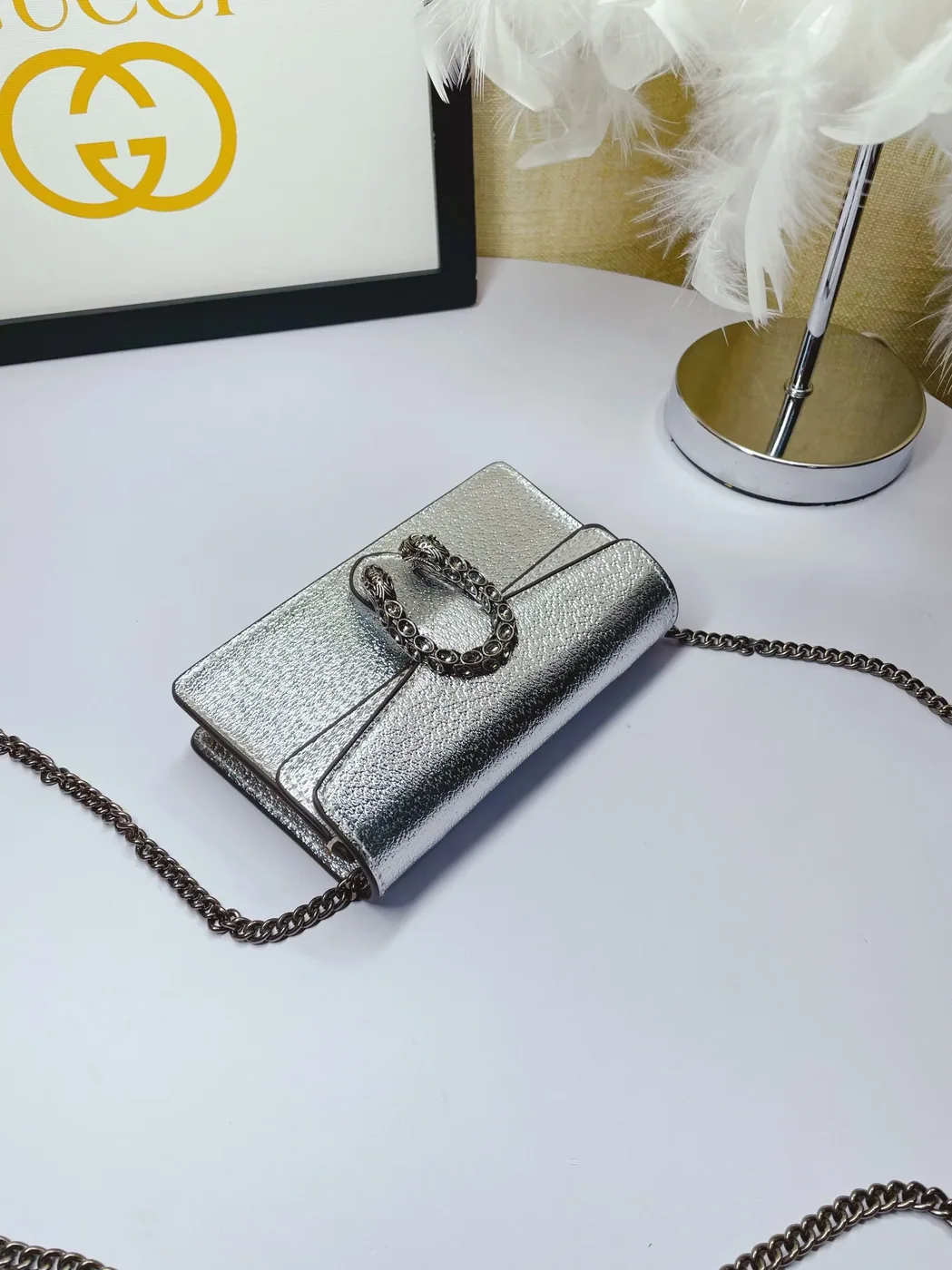 Gucci Dionysus Super Mini Shoulder Bag in Silver Palladium Hardware