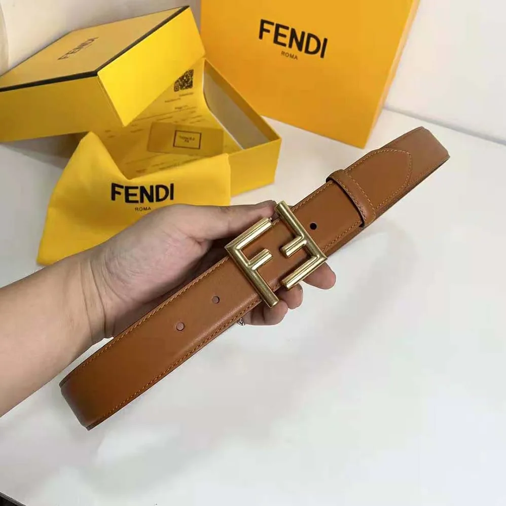 Fendi Belt with Loop and FF Stud Buckle for Women in Brown Fendi Belt with Loop and FF Stud Buckle for Women in Brown
