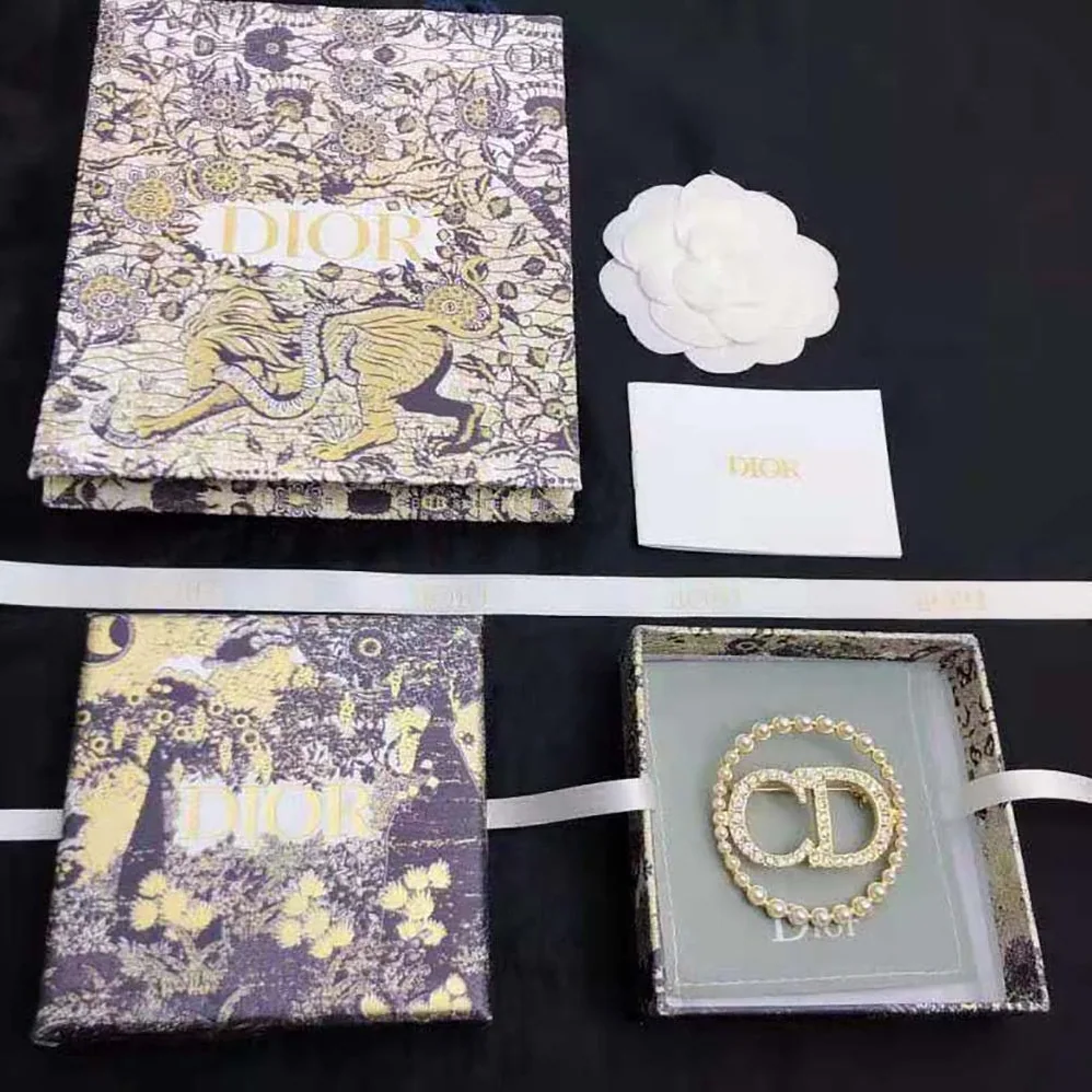 Dior Clair D Llune Brooch White Resin Pearls and White Crystals for Women
