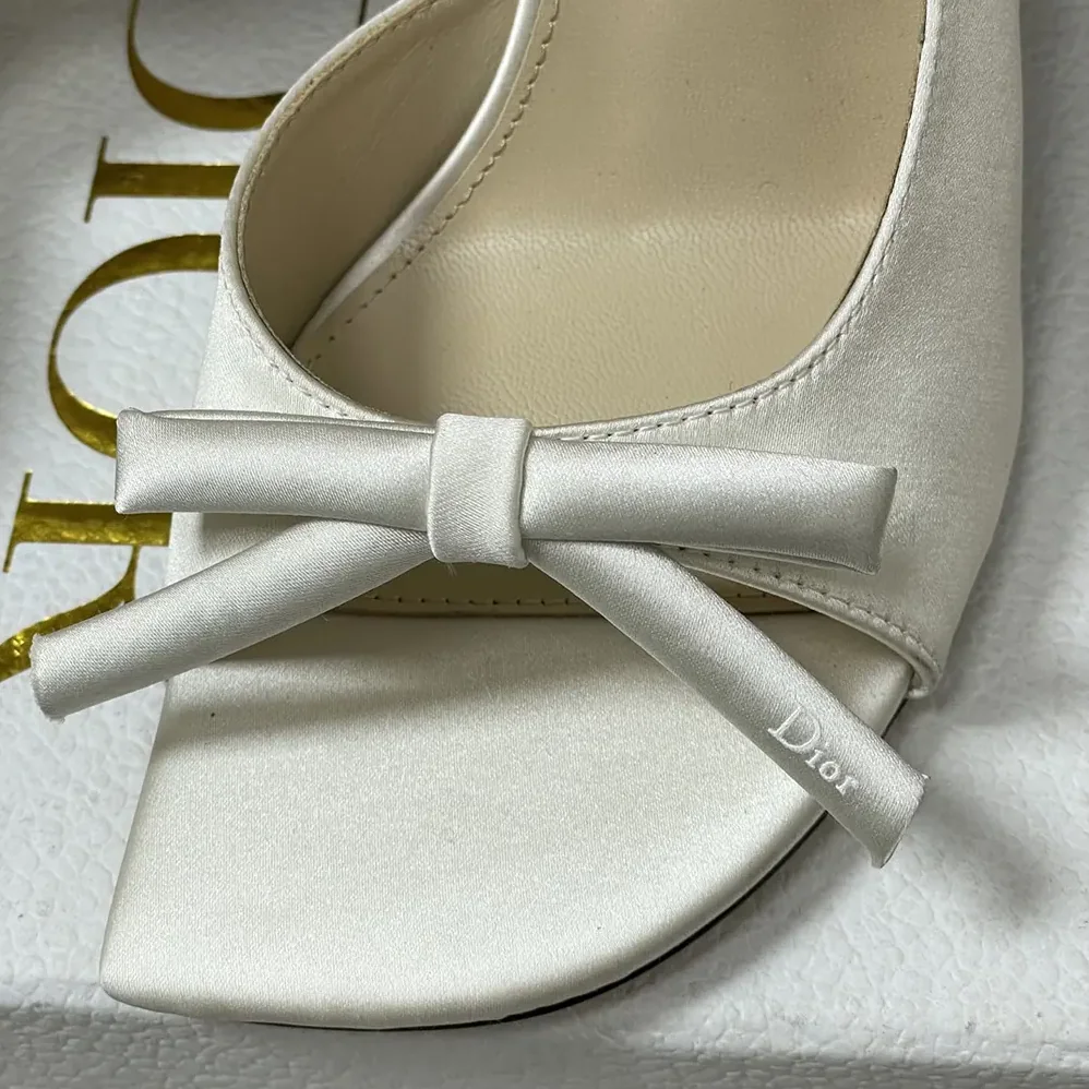 Dior Dior Bow Heeled Slingback Sandal White Satin for Women Dior Dior Bow Heeled Slingback Sandal White Satin for Women