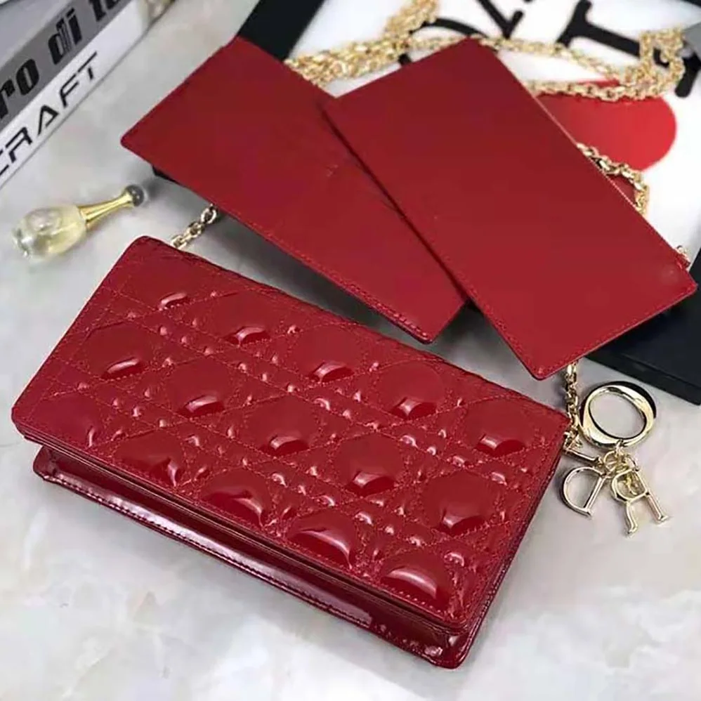 Dior Lady Dior Pouch Patent Cannage Calfskin in Red Dior Lady Dior Pouch Patent Cannage Calfskin in Red