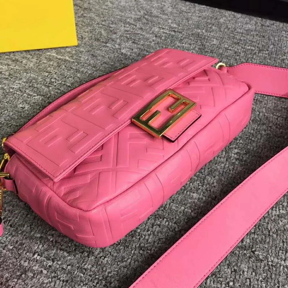 Fendi Iconic Baguette Leather Bag in Medium Size for Women in Pink