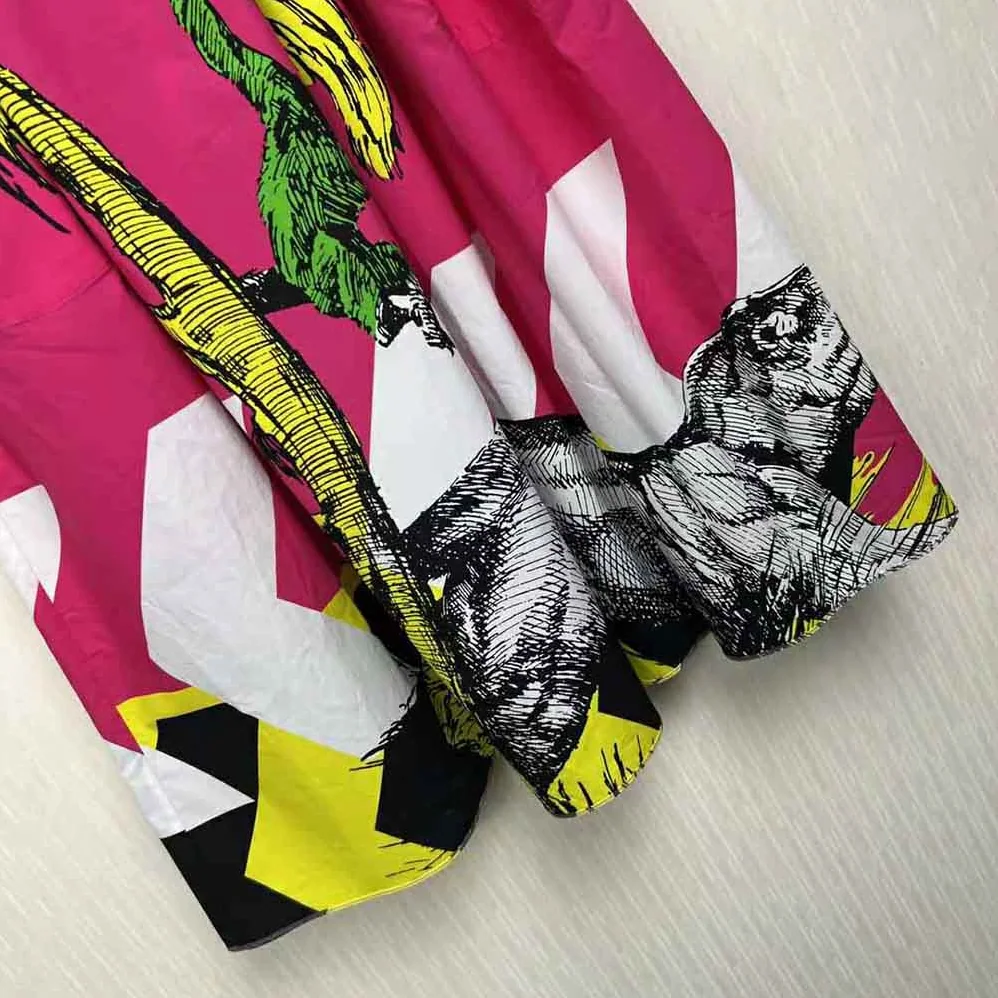 Dior Mid-Length Pleated Skirt Pink Cotton Poplin with Multicolor D for Women in Tiger Pop Motif