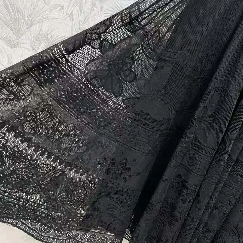 Dior Flared Mid-Length Skirt Black Technical Cotton Lace with D for Women in Lace Butterfly Motif Dior Flared Mid-Length Skirt Black Technical Cotton Lace with D for Women in Lace Butterfly Motif