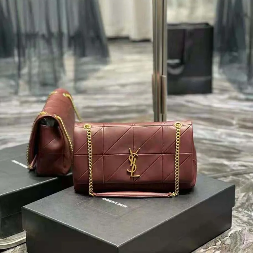 Saint Laurent YSL Jamie Medium Carre Reive Gauche in Lambskin for Women in Maroon