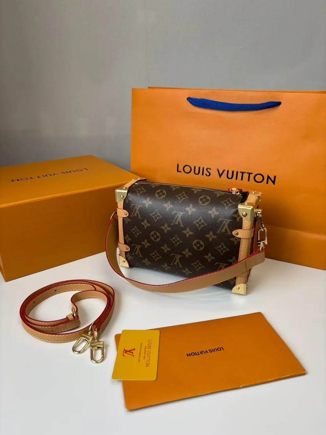 Louis Vuitton Side Trunk MM Shoulder Bag Brown Monogram Canvas Gold Hardware