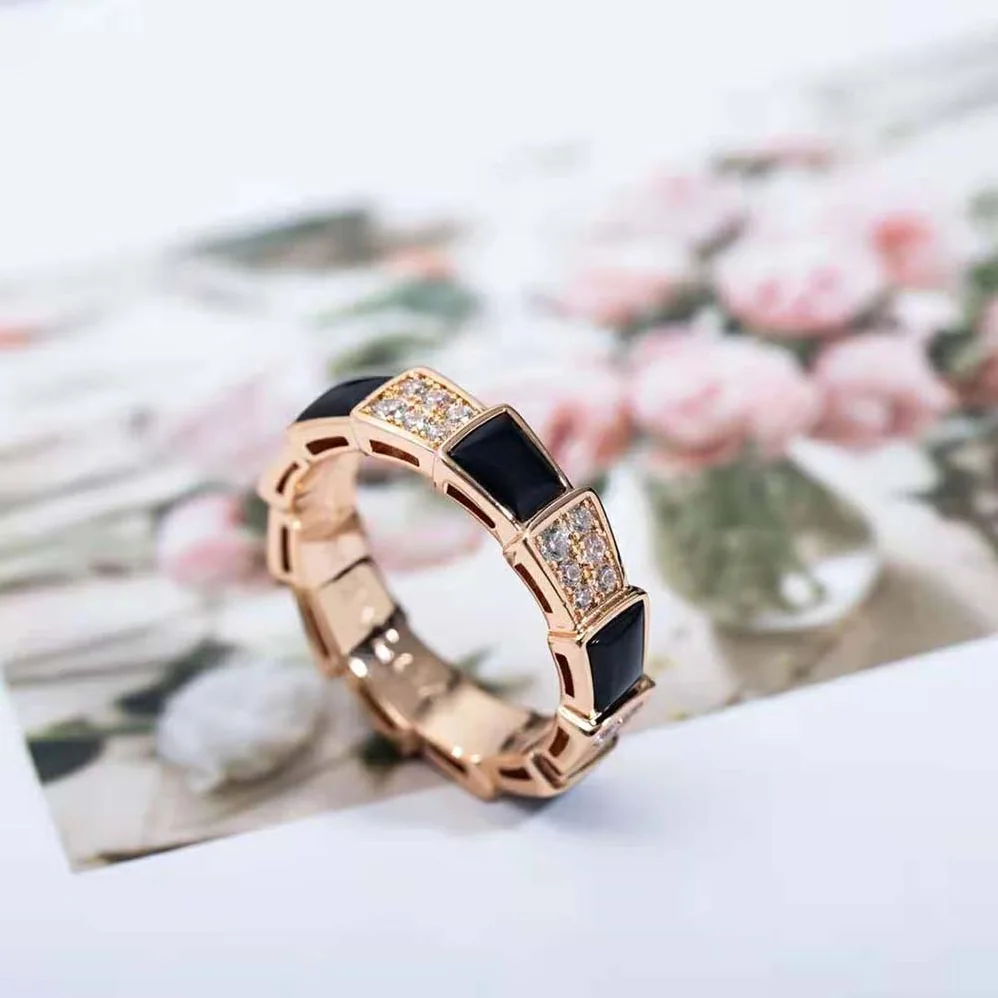 Bvlgari Serpenti Viper Band Ring in 18 KT Rose Gold for Women in Black