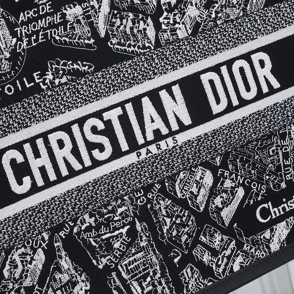 Dior Medium Dior Book Tote Black and White Plan de Paris Embroidery with Black Calfskin for Women Dior Medium Dior Book Tote Black and White Plan de Paris Embroidery with Black Calfskin for Women
