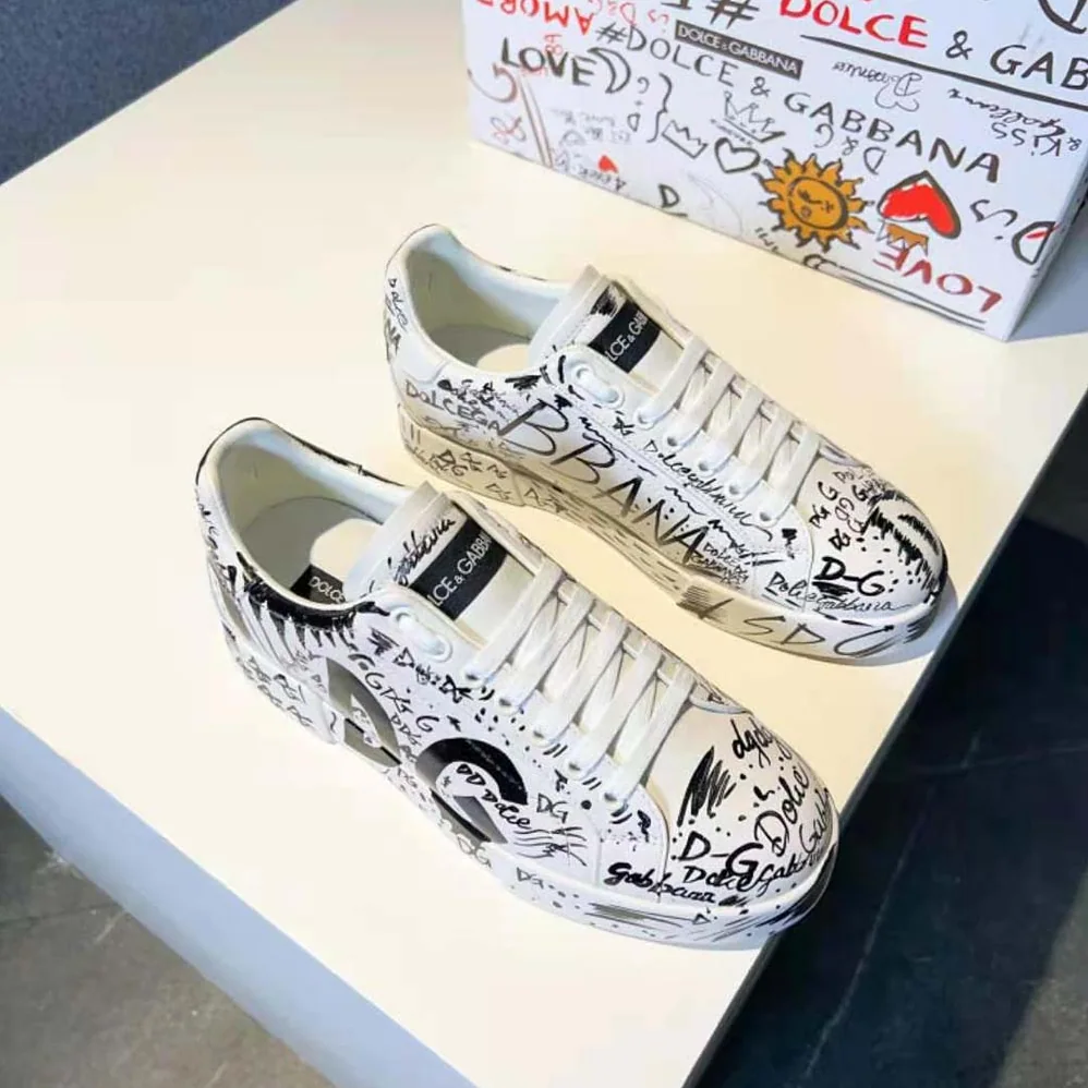 Dolce Gabbana D&G Calfskin Portofino Sneakers with Logo Print for Unisex Dolce Gabbana D&G Calfskin Portofino Sneakers with Logo Print for Unisex