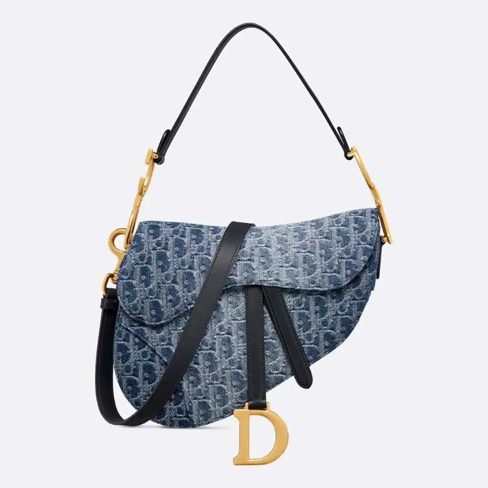 Dior Saddle Bag with Strap Blue Denim Dior Oblique Jacquard for Women