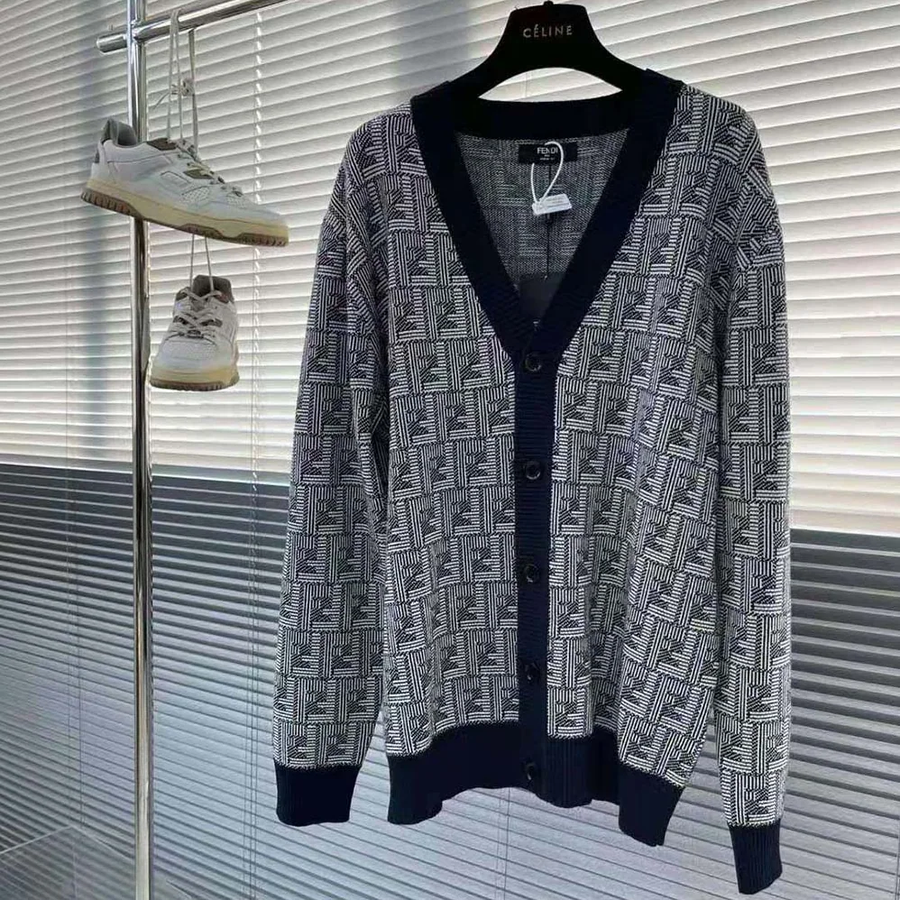 Fendi Blue Wool Cardigan-FZC491APJHF0QB0 for Men