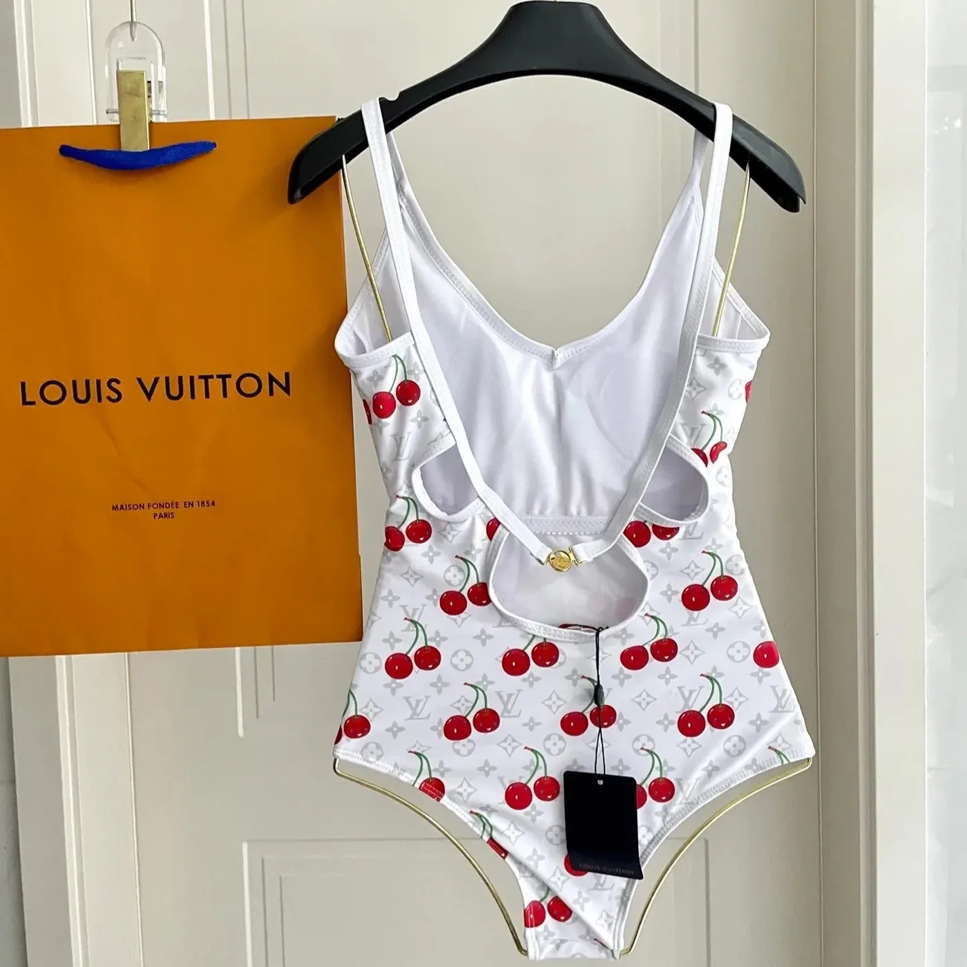 Louis Vuitton LV x TM Cherry One-Piece Swimsuit White Monogram Cerises 1AHIBU Louis Vuitton LV x TM Cherry One-Piece Swimsuit White Monogram Cerises 1AHIBU