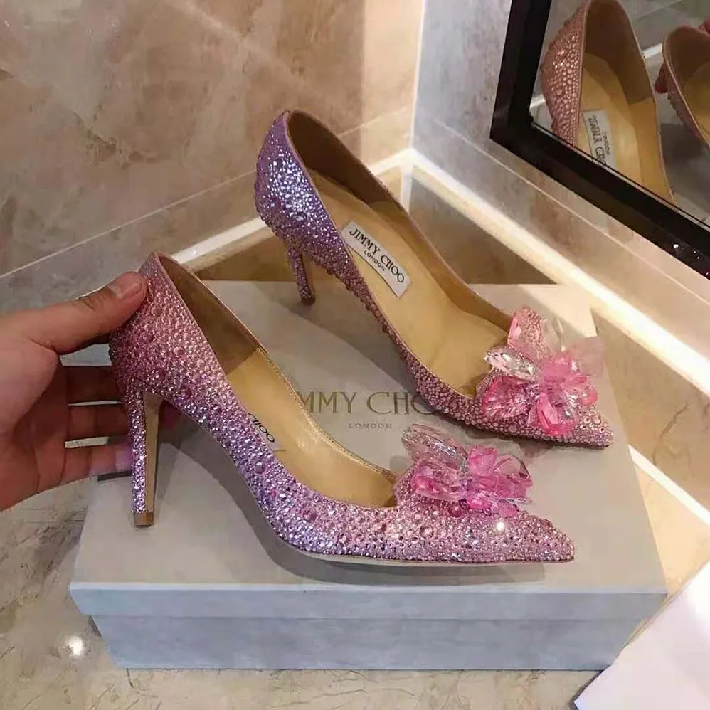 Jimmy Choo Alia Rose Mix Suede and Crystal Covered Pointy Toe Pumps for Women Jimmy Choo Alia Rose Mix Suede and Crystal Covered Pointy Toe Pumps for Women