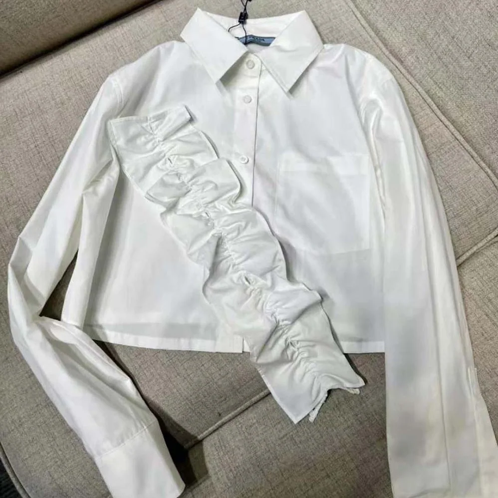 Prada Poplin Shirt with Triangle Logo with Sartorial Label for Women