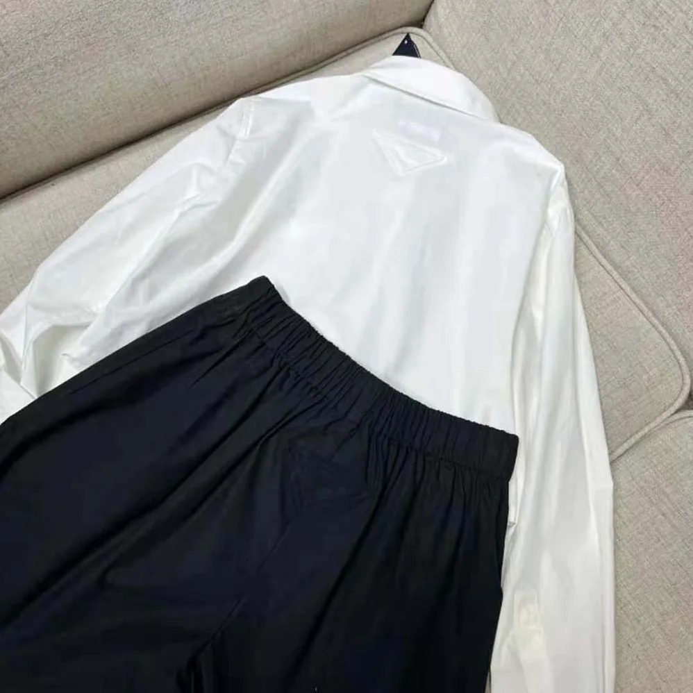 Prada Poplin Shirt with Triangle Logo with Sartorial Label for Women