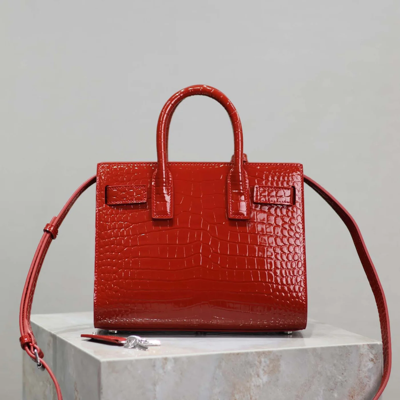 Saint Laurent YSL Sac De Jour in Crocodile Embossed Leather Nano for Women in Red Saint Laurent YSL Sac De Jour in Crocodile Embossed Leather Nano for Women in Red