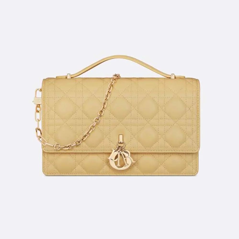 Dior Miss Dior Top Handle Bag Pastel Yellow Cannage Lambskin for Women