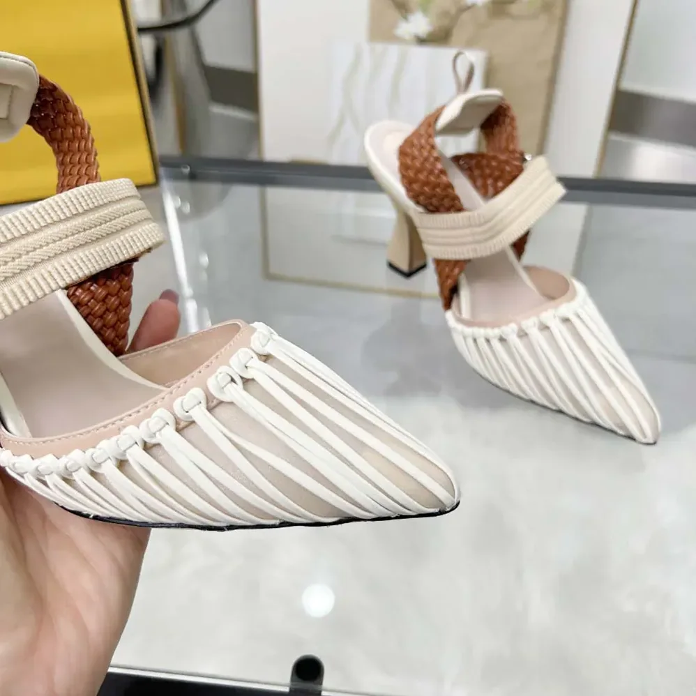 Fendi Colibrì Mesh and Braided Leather High for Women in heeled Slingbacks