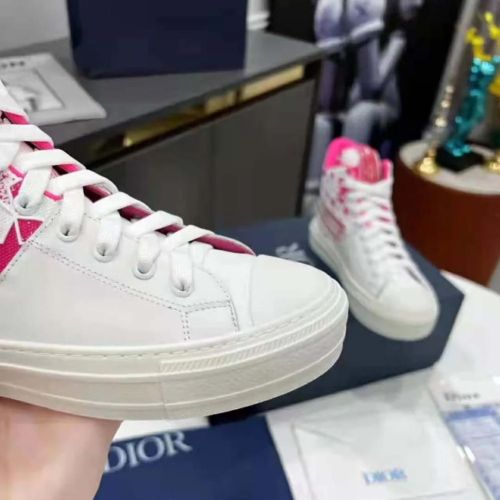 Dior Walk N Dior Star Sneaker Bright Pink and White Calfskin and Technical Fabric for Unisex