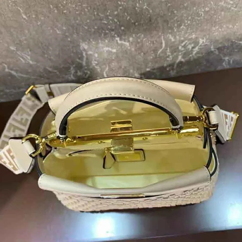 Fendi Peekaboo Mini Beige Braided Leather Bag for Women Fendi Peekaboo Mini Beige Braided Leather Bag for Women
