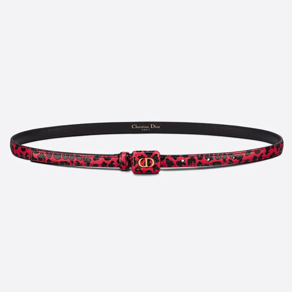Dior Bobby Belt Fuchsia and Black D-Leopard Print Smooth Calfskin-12 MM for Women