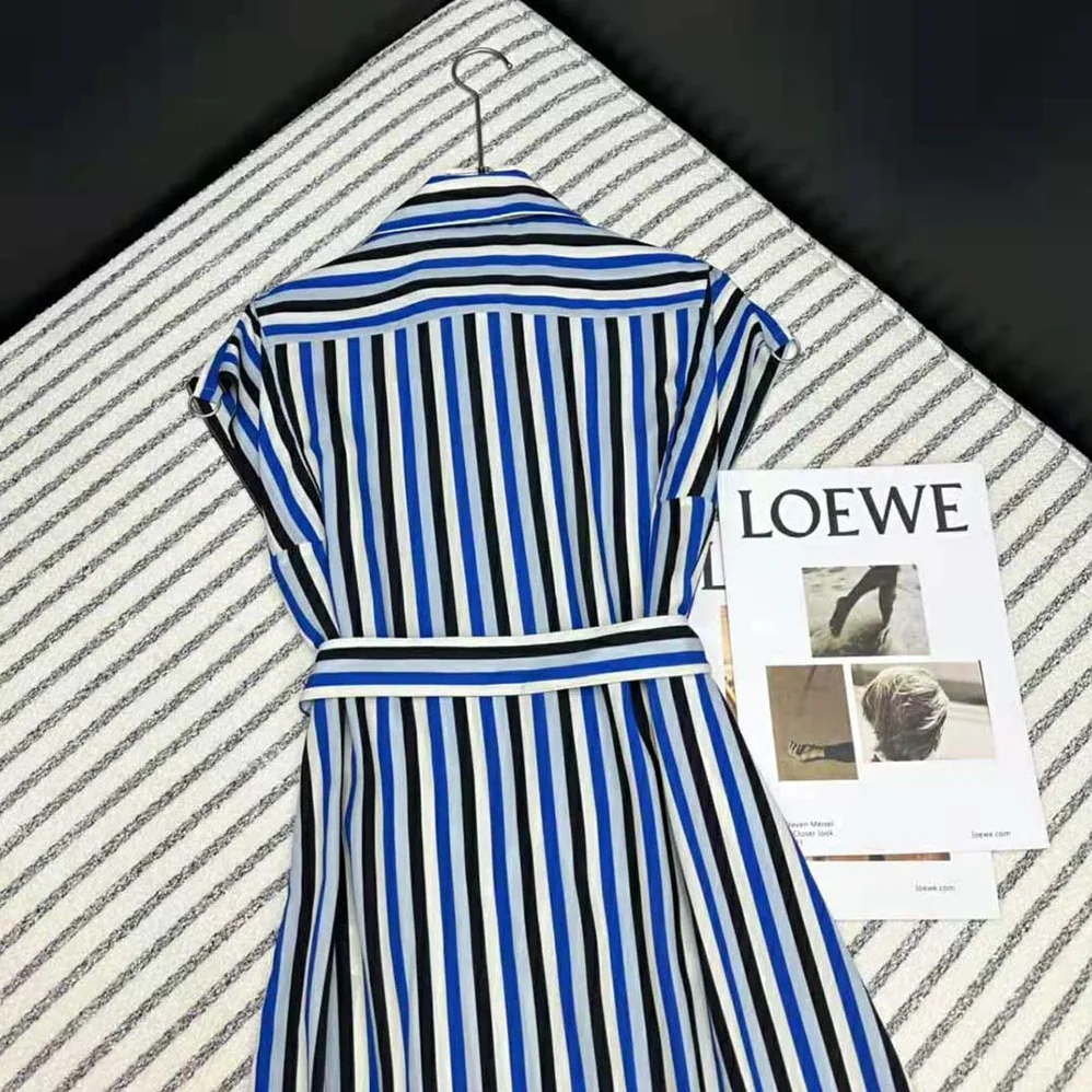 Burberry Striped Silk Shirt Dress for Women in Blue