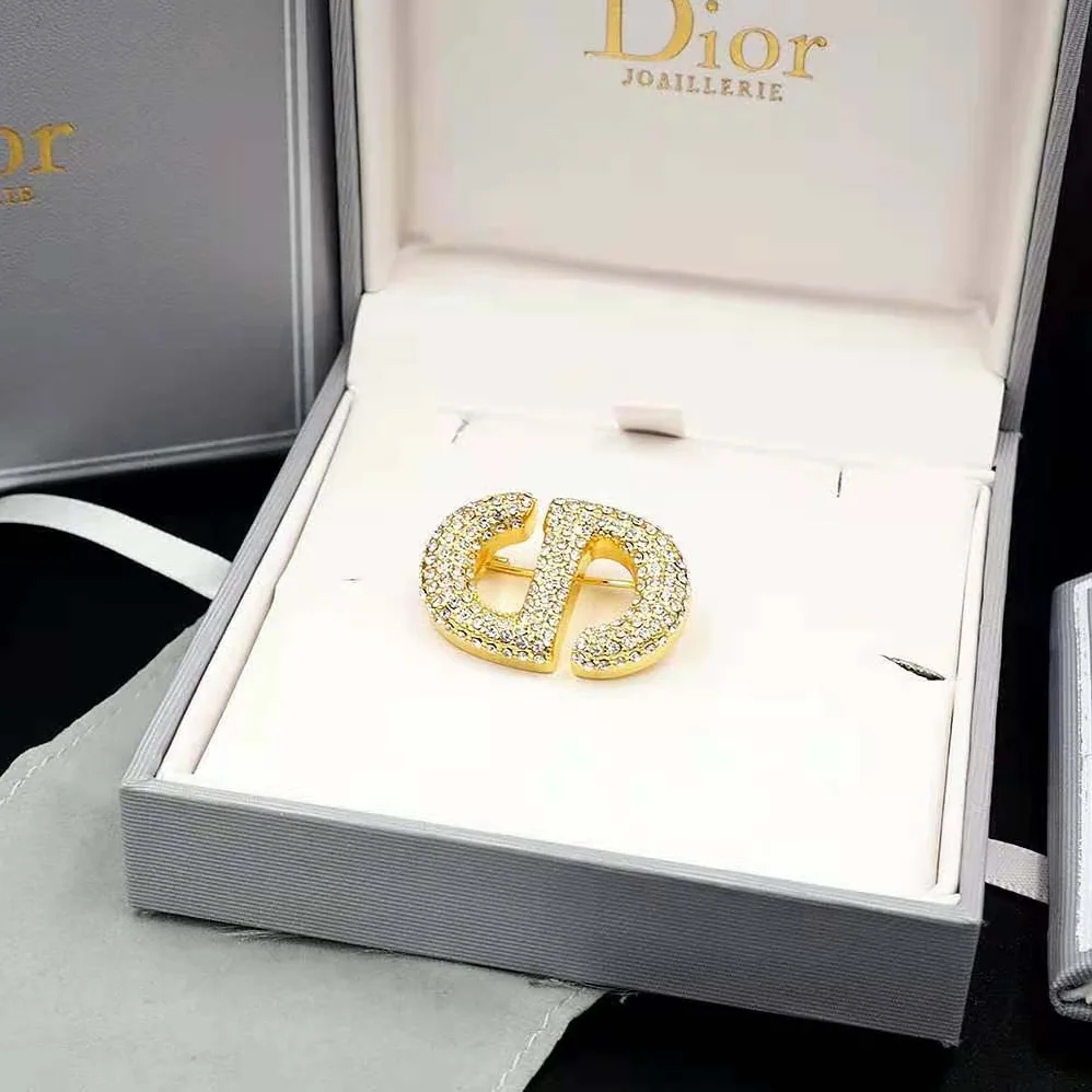 Dior CD Navy Brooch Gold-Finish Metal and White Crystals for Women Dior CD Navy Brooch Gold-Finish Metal and White Crystals for Women