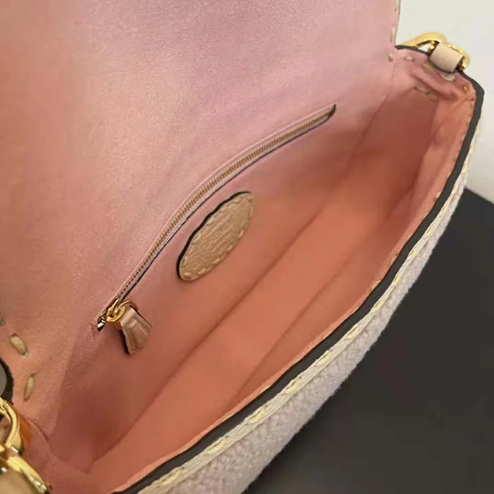 Fendi Baguette Pink Sheepskin Bag for Women