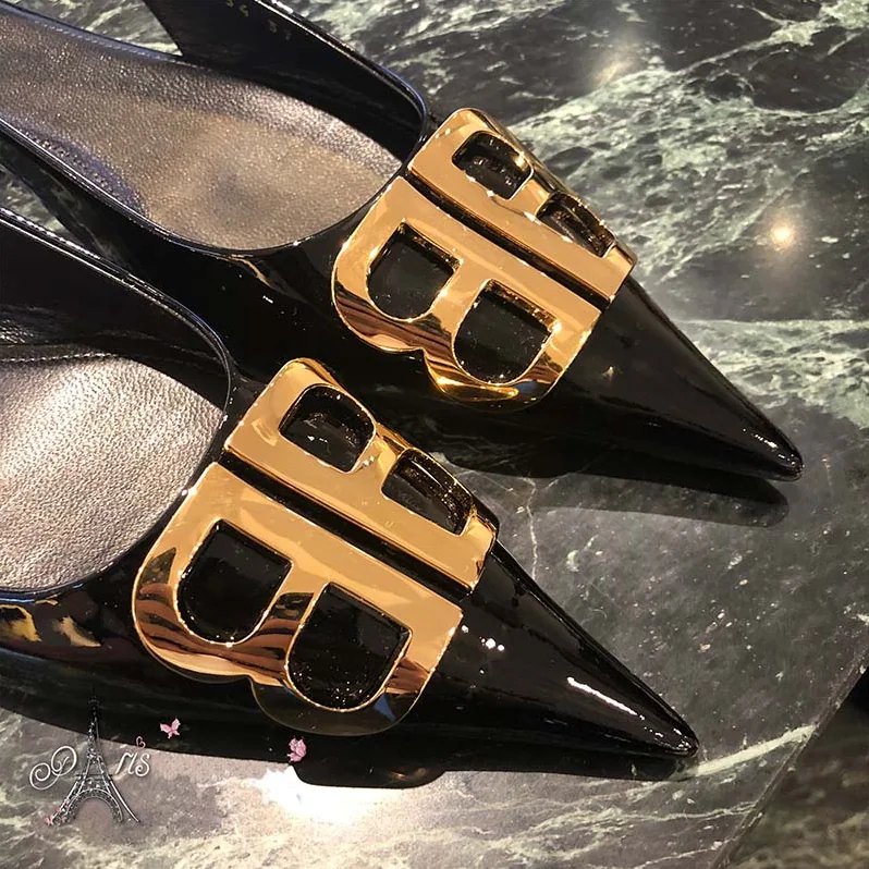 Balenciaga Shoes BB Slingback Paten 5mm Heel for Women in Black Balenciaga Shoes BB Slingback Paten 5mm Heel for Women in Black
