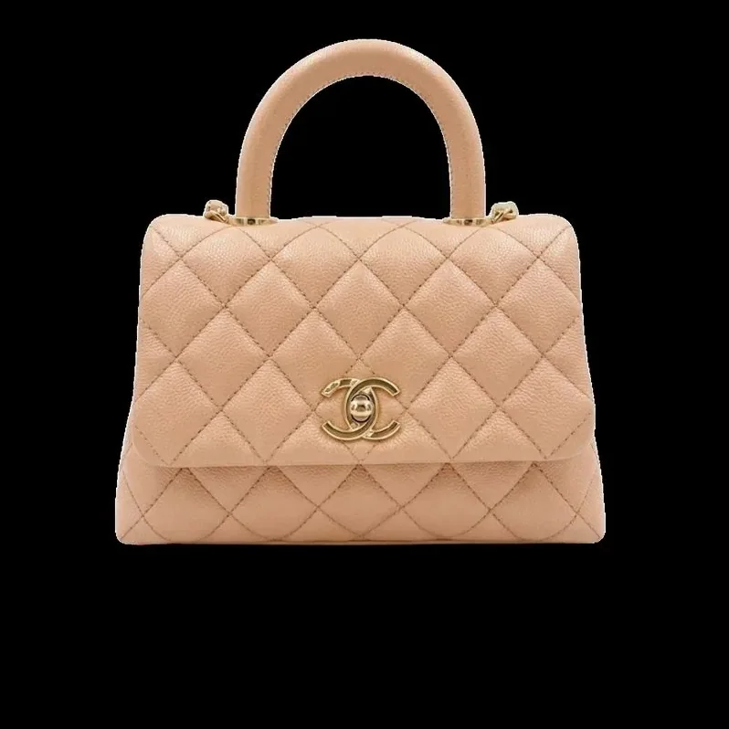 Chanel Mini Flap Bag Top Handle in Light Brown Gold Hardware
