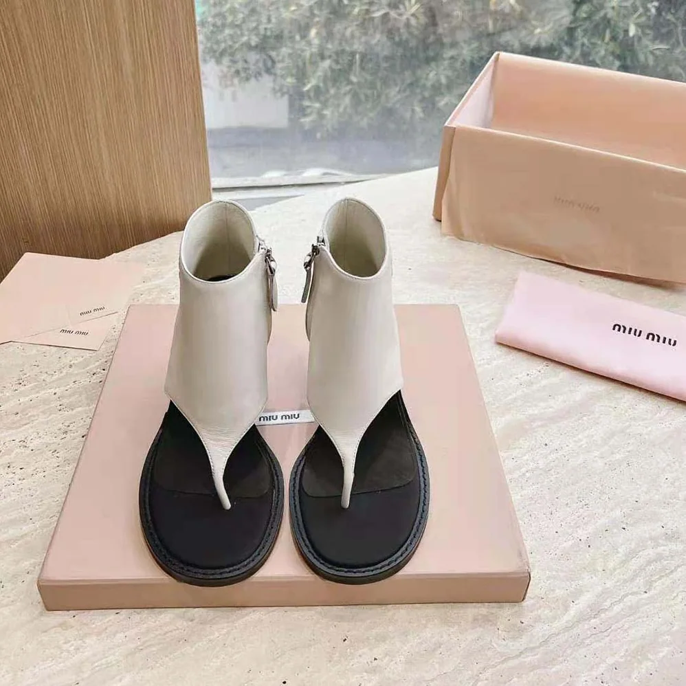 Miu Miu Leather Thong Booties for Women in White