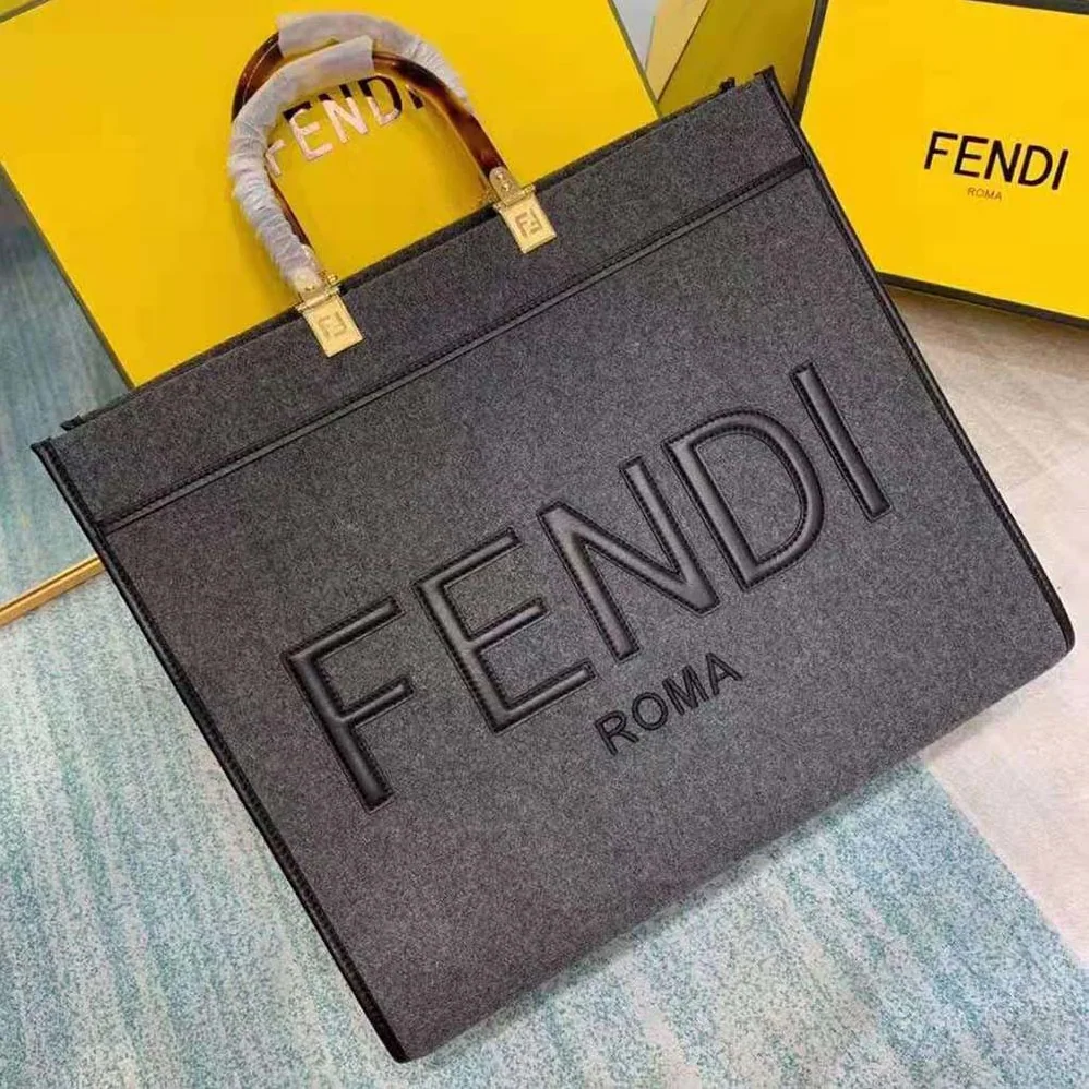 Fendi Fendi Sunshine Large Gray Flannel Shopper for Women