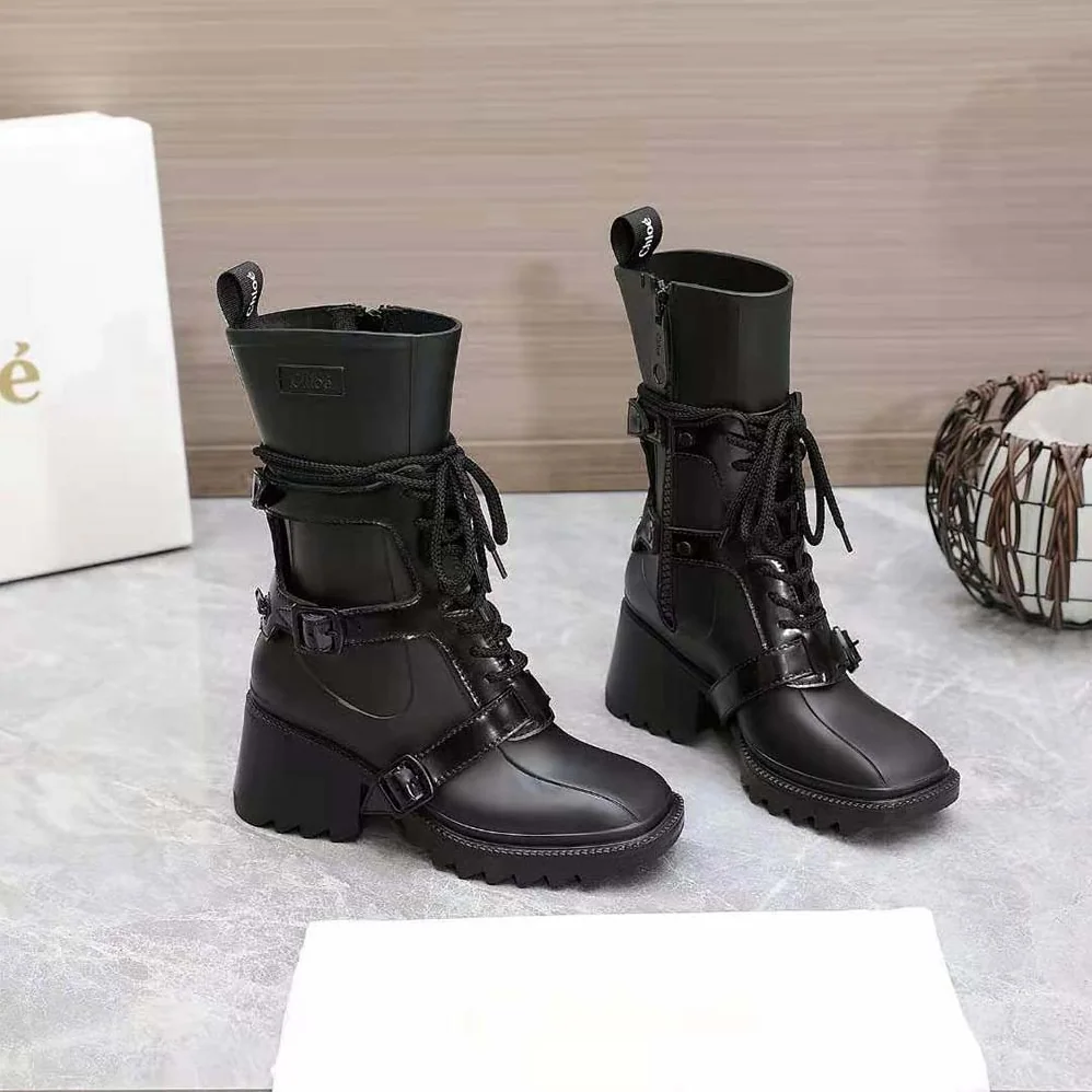 Chloe Harnessed Betty Rain Boot in PVC for Women in Black Chloe Harnessed Betty Rain Boot in PVC for Women in Black