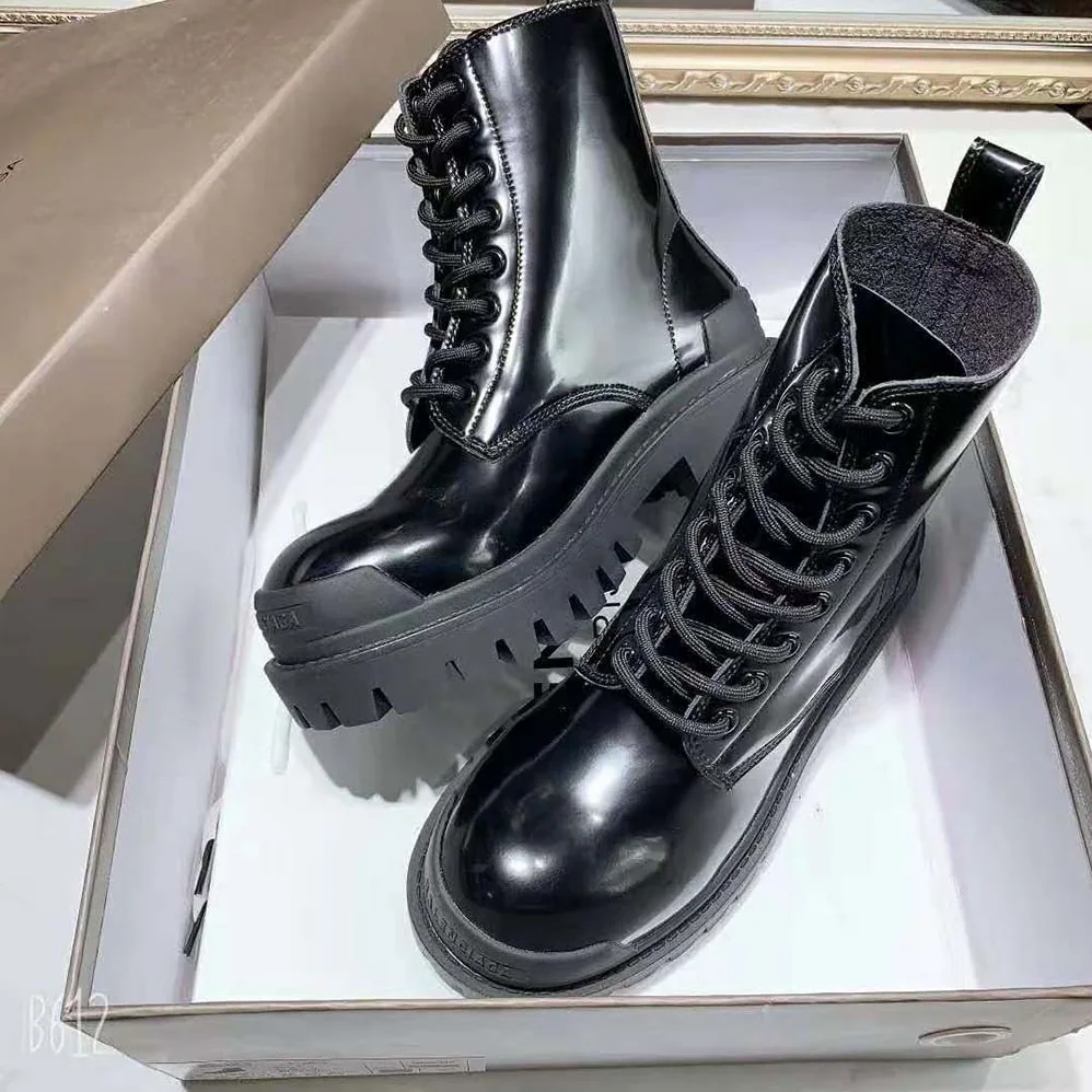 Balenciaga Strike Lace-Up Boot in Black Mat Calfskin for Women Balenciaga Strike Lace-Up Boot in Black Mat Calfskin for Women