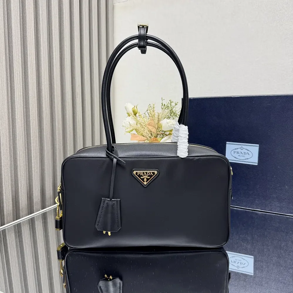 Prada Re-Nylon and Leather Medium Top for Women in handle Bag with Padlock