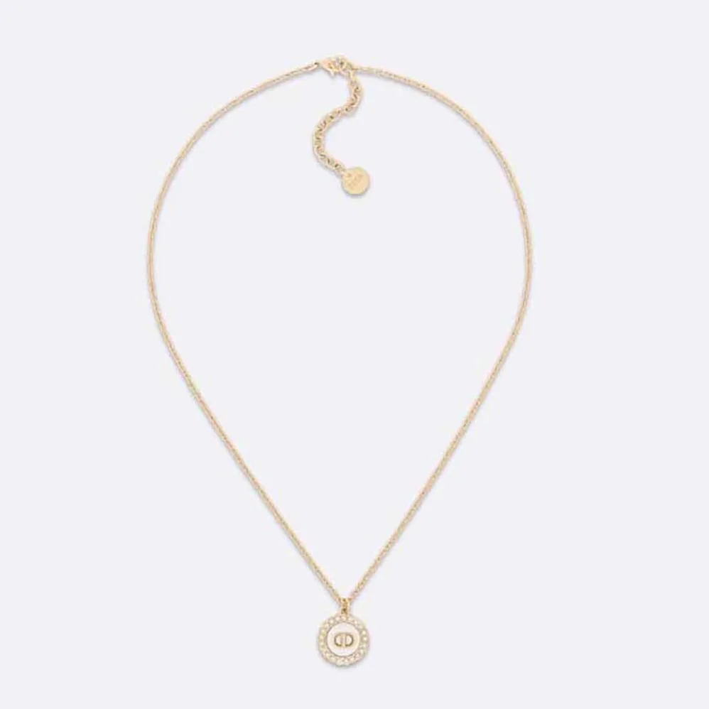 Dior Petit CD Necklace Gold-Finish Metal with White Resin Pearls and Black Glass for Women