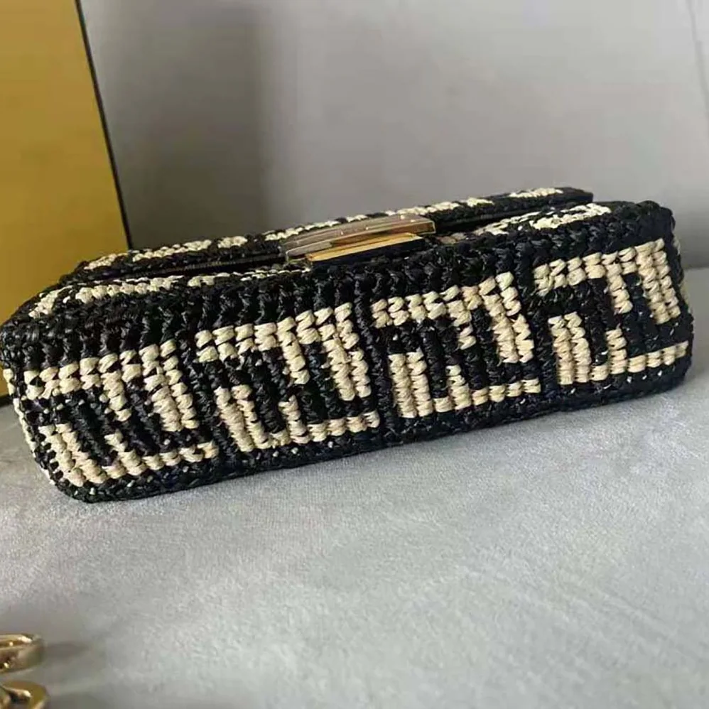 Fendi Baguette Black Raffia Back with Crocheted FF for Women Fendi Baguette Black Raffia Back with Crocheted FF for Women