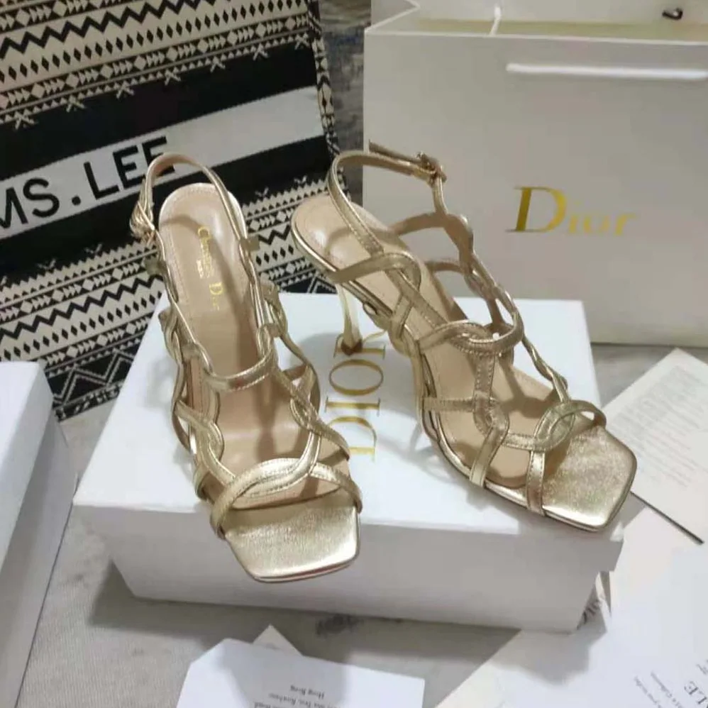 Dior D-Fame Heeled Sandal Gold for Women in Tone Laminated Lambskin
