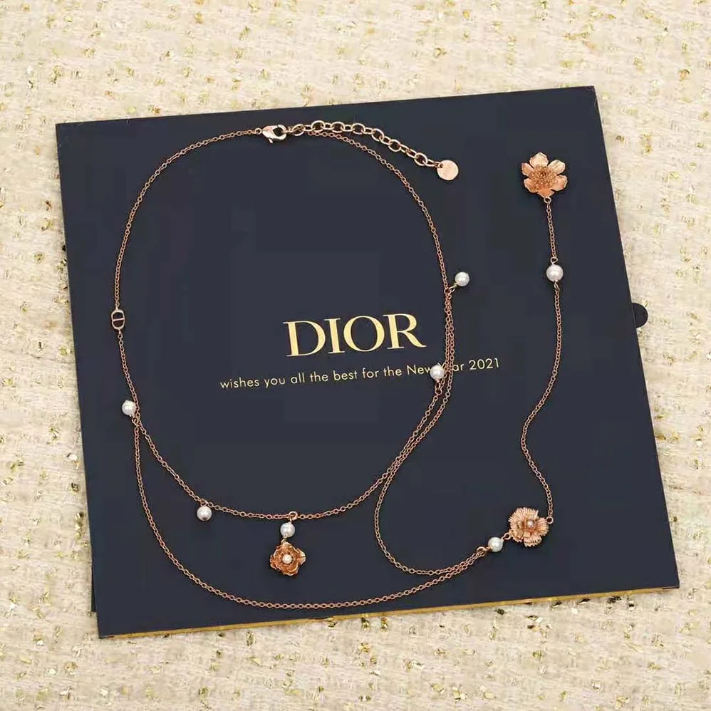 Dior D-Millefiori Necklace Matte Pink-Finish Metal and White Resin Pearls for Women Dior D-Millefiori Necklace Matte Pink-Finish Metal and White Resin Pearls for Women