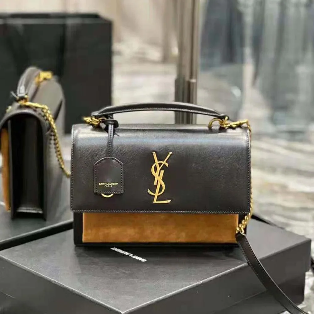 Saint Laurent YSL Medium Sunset Satchel in Shiny Vegetable for Women in Tanned Leather